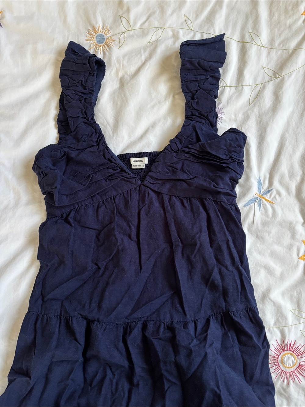 Jason Wu Navy Ruffled Strap Maxi Dress - Picture 2 of 4
